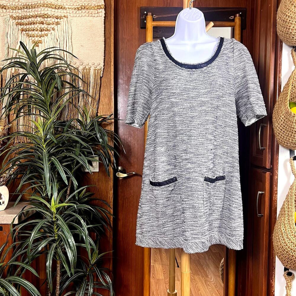 Anthro Postmark Beverly Tunic Dress M Gray Cotton Faux Leather Zip Pockets Mini